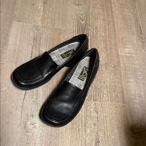 Vintage Square Toe Black Leather Women’s Loafers